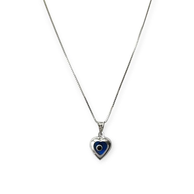 Collar Corazón Ojo Turco Cristal Plata Fina 925-0