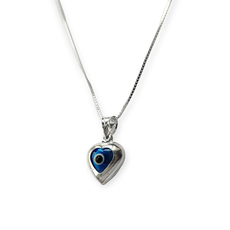 Collar Corazón Ojo Turco Cristal Plata Fina 925-1