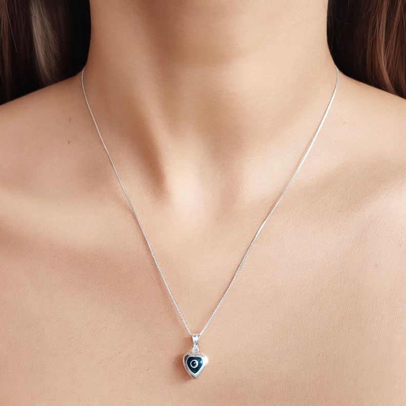 Collar Corazón Ojo Turco Cristal Plata Fina 925-2