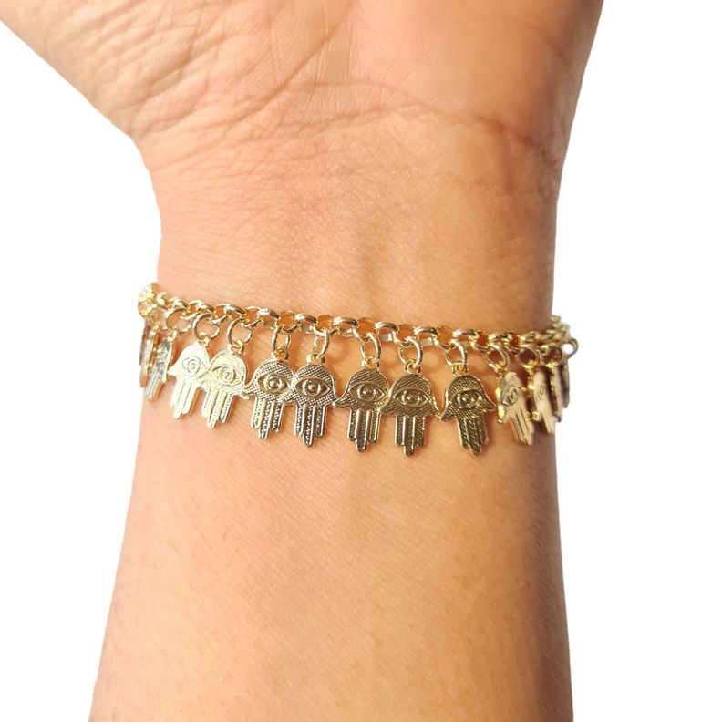 Pulsera Chiches Mano De Fátima Enchapado Oro 18K-2