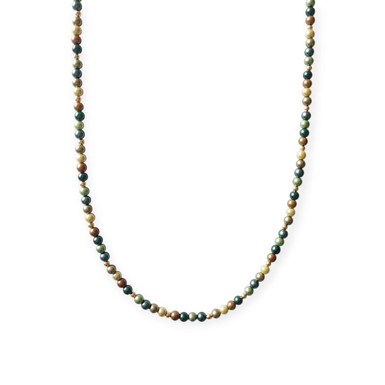 Collar Perlas Shellpearl Verde Café 4mm Enchapado Oro 18K-0