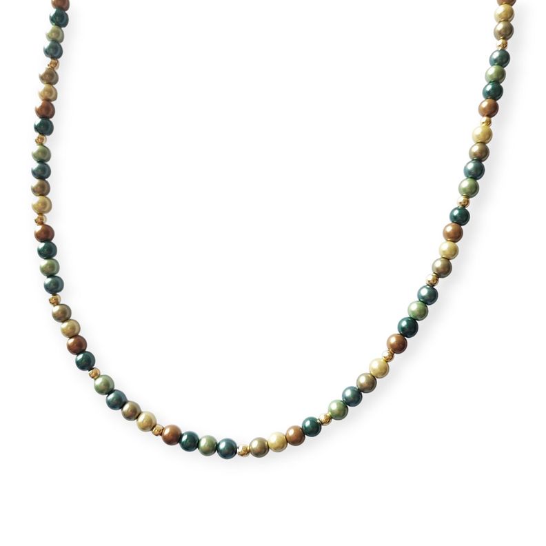 Collar Perlas Shellpearl Verde Café 4mm Enchapado Oro 18K-1