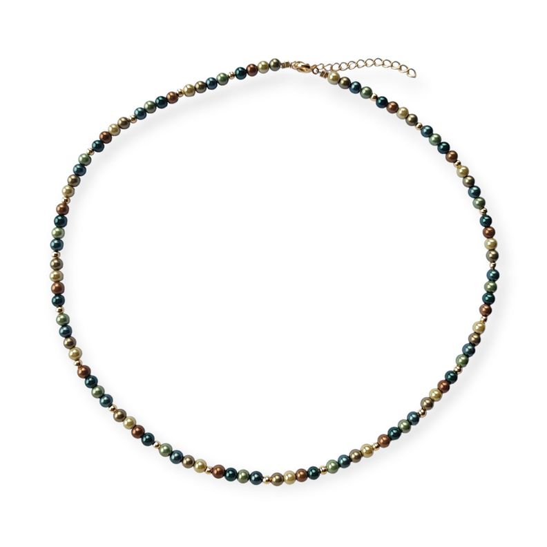 Collar Perlas Shellpearl Verde Café 4mm Enchapado Oro 18K-2