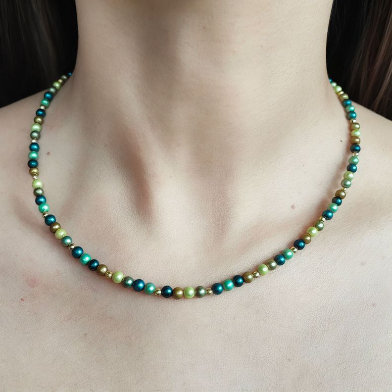 Collar Perlas Shellpearl Verde Café 4mm Enchapado Oro 18K-3