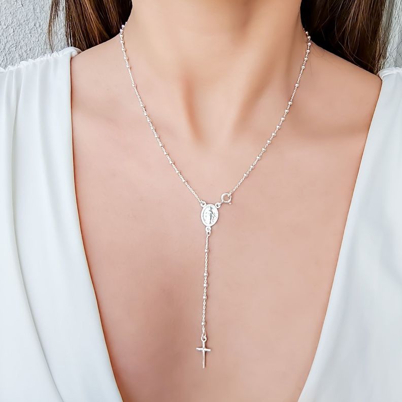 Collar Rosario Cadena Eslabón Plata Fina 925-3