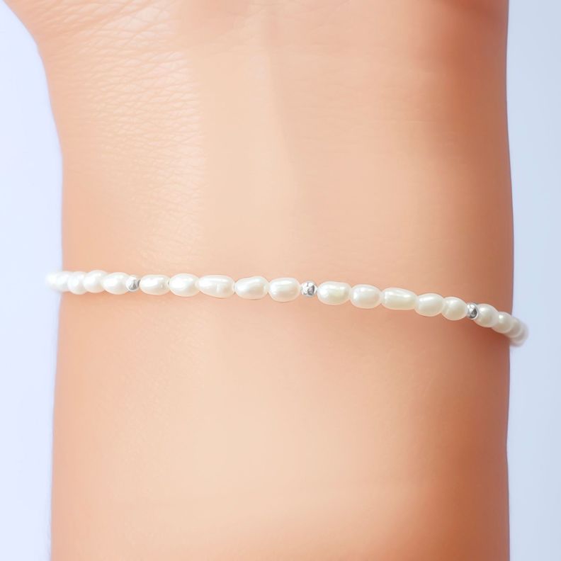 Pulsera Perla De Río Mini 4x3mm Plata Fina 925-2