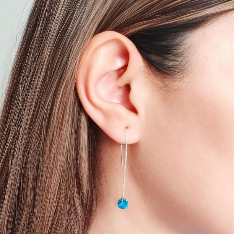 Aros Cristal Austriaco Azul Bermuda Colgante Plata Fina 925-0