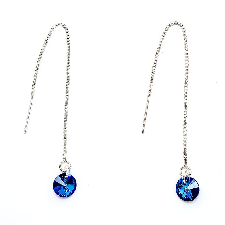 Aros Cristal Austriaco Azul Bermuda Colgante Plata Fina 925