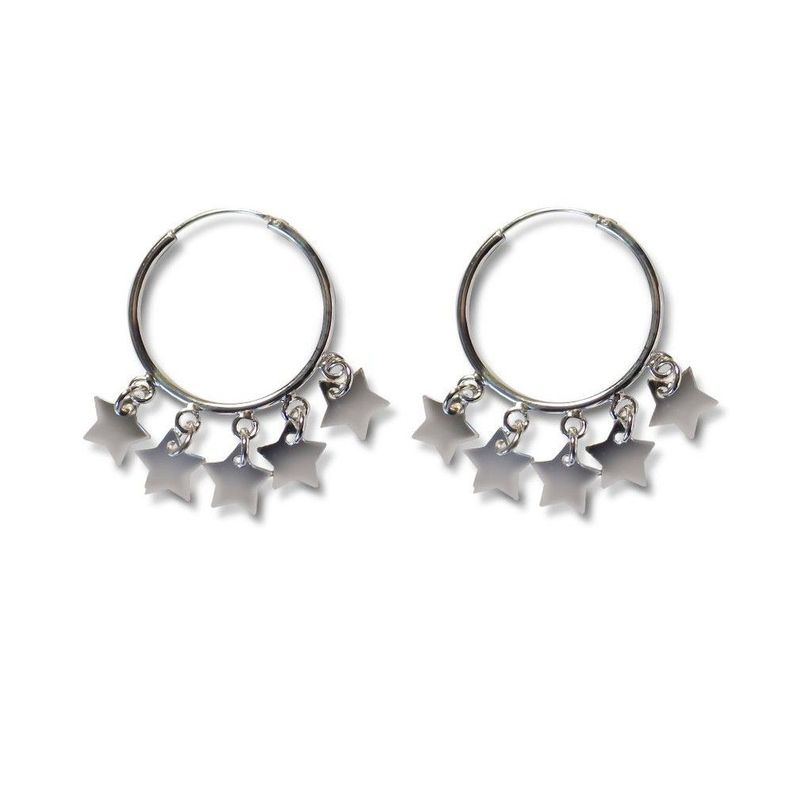 Aros Argolla Bolitas Estrellas Plata Fina 925-0