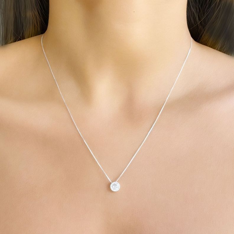 Collar Circón 6mm Punto de Luz Cadena Veneciana Plata Fina 925-3