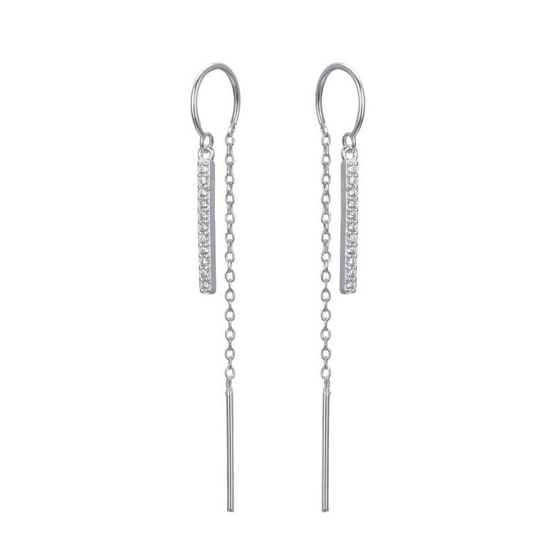 Aros Barra Circón Cadena Plata Fina 925-0