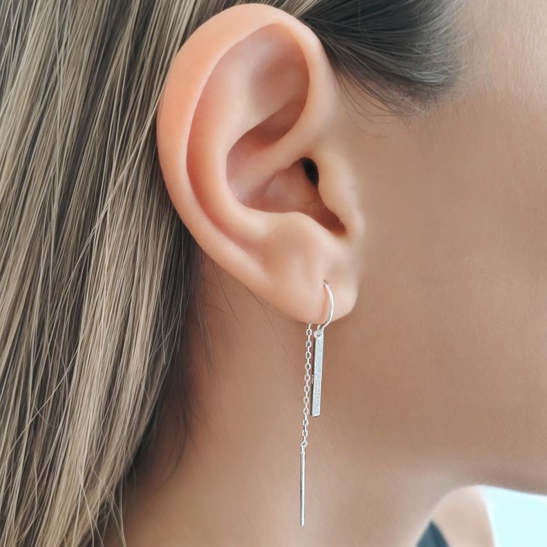 Aros Barra Circón Cadena Plata Fina 925-1