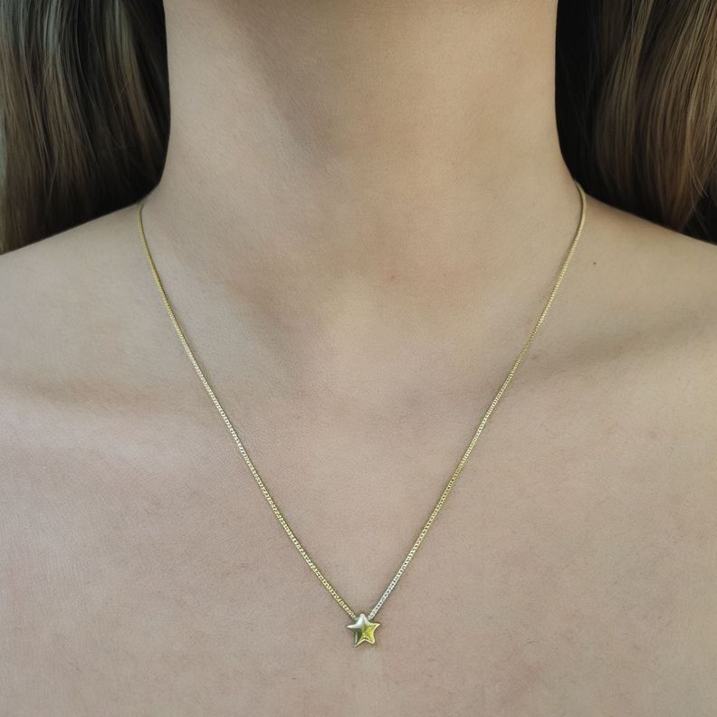 Collar Estrella Pequeña Plana 7mm Enchapado Oro 18K-3