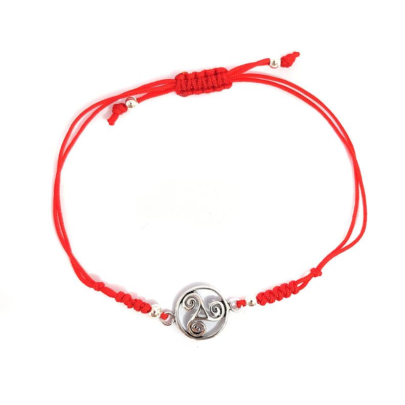 Pulsera Celta Plata Fina 925 Envejecida Cordón Rojo-0