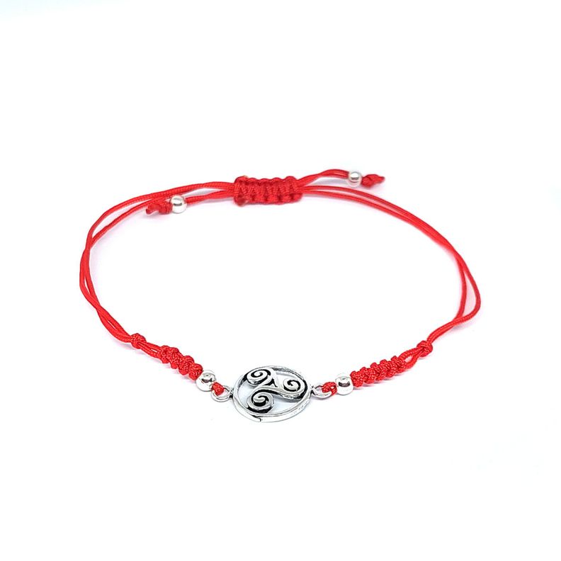 Pulsera Celta Plata Fina 925 Envejecida Cordón Rojo-1