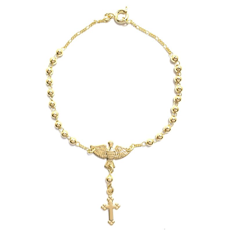 Pulsera Denario Espíritu Santo Cruz Enchapado Oro 18K-0