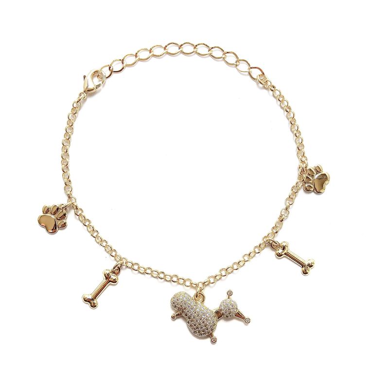 Pulsera Poodle Huesos Huellas Enchapada Oro 18K-0