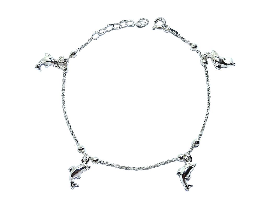  Pulsera Delfín Bolitas Plata Fina 925-0