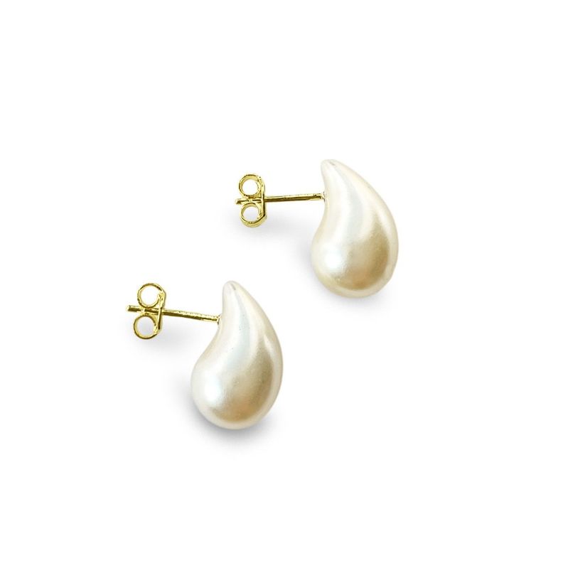 Aros Luciana Gota Perla Sintética Enchapado Oro 18K