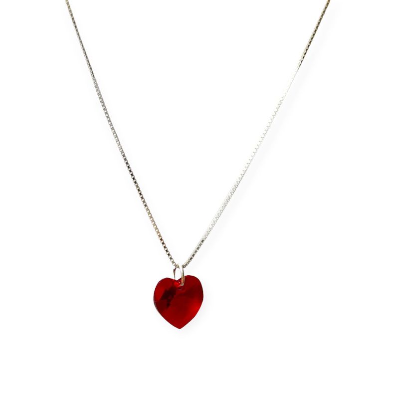 Collar Corazón Cristal Rojo Plata Fina 925-0