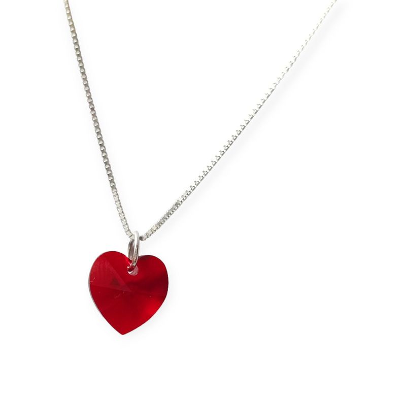 Collar Corazón Cristal Rojo Plata Fina 925-2