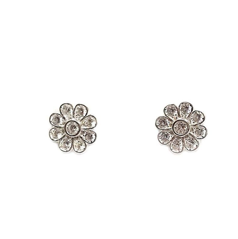 Aros Flor Margarita Circón Plata Fina 925-0