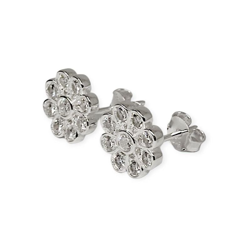 Aros Flor Margarita Circón Plata Fina 925-1