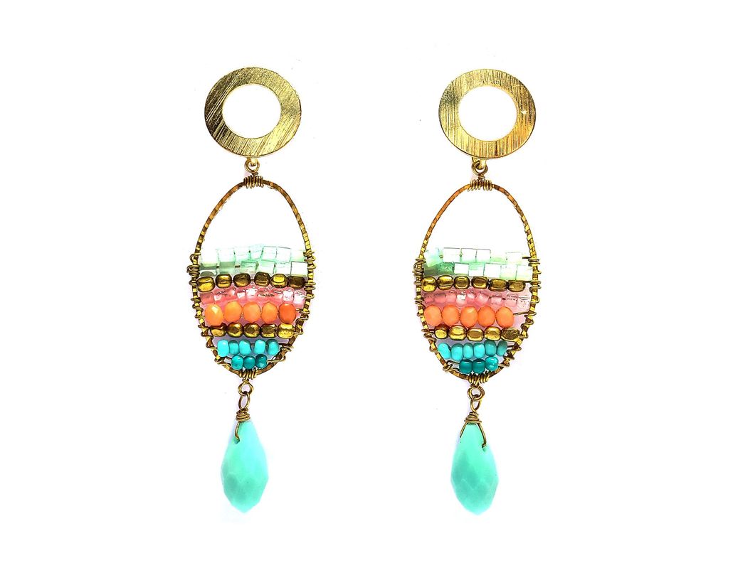 Aros Mostacilla Cristal Colores Alambre Bronce Enchapado Oro 18K-0