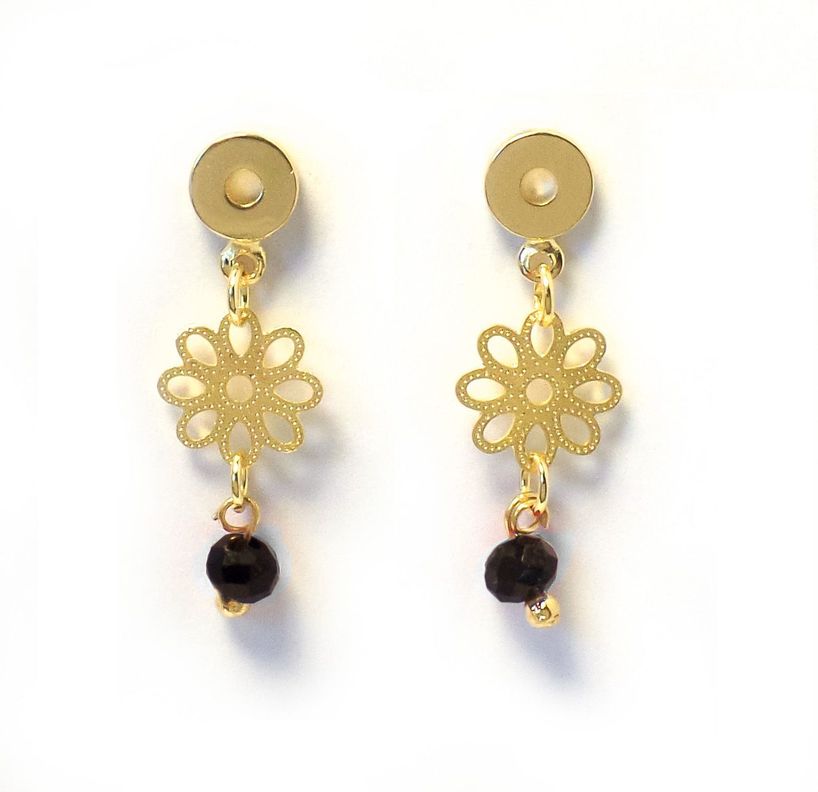 Aros Flor Calada Cristal Enchapado Oro 18K-0