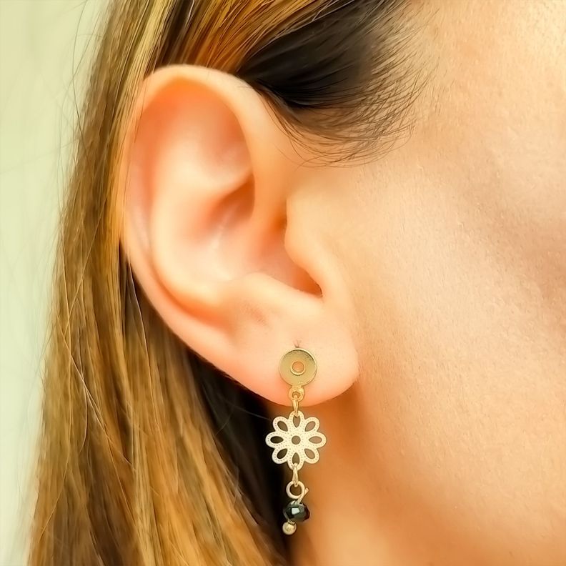Aros Flor Calada Cristal Enchapado Oro 18K-1