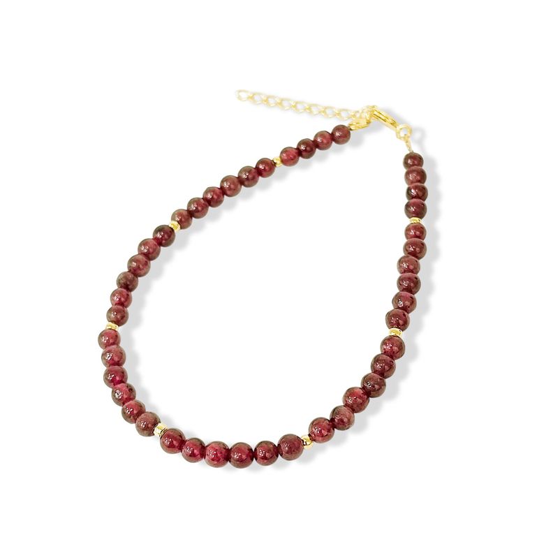 Pulsera Granate 3mm Bolita Enchapado Oro 18K