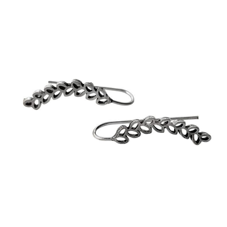 Aros Trepadores Hojas Espigas Plata Fina 925-0