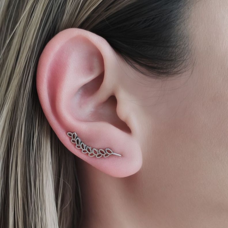 Aros Trepadores Hojas Espigas Plata Fina 925-2