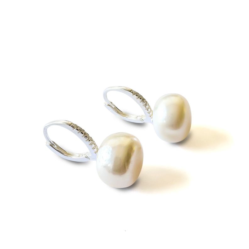 Aros Argolla Bisagra Perla De Río 10mm Plata Fina 925-0