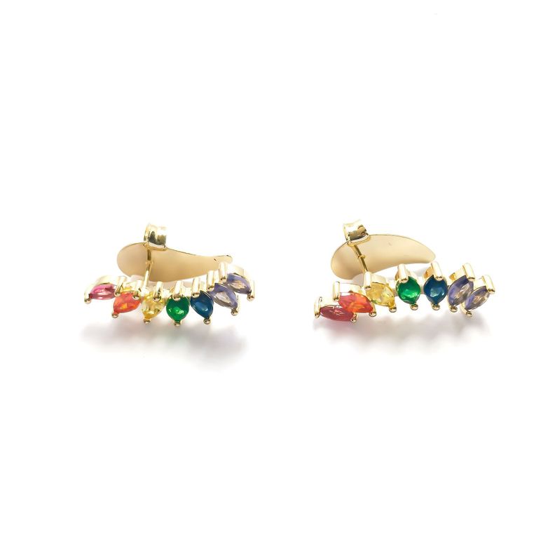 Aros Trepadores Circón Pepa Multicolor Enchapado Oro 18K-1