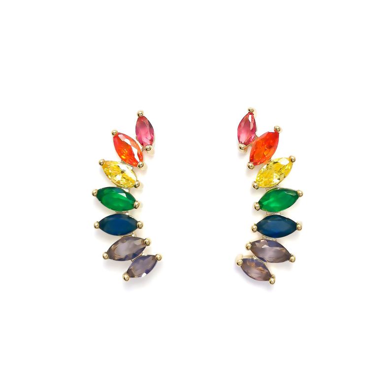 Aros Trepadores Circón Pepa Multicolor Enchapado Oro 18K-0