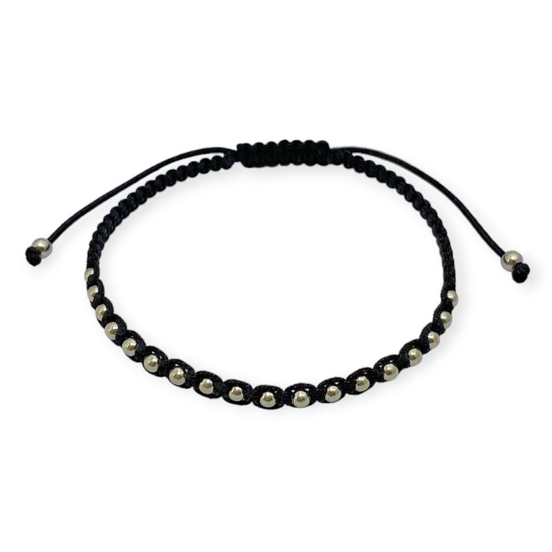 Pulsera Nora Cordon Negro Plata Fina 925