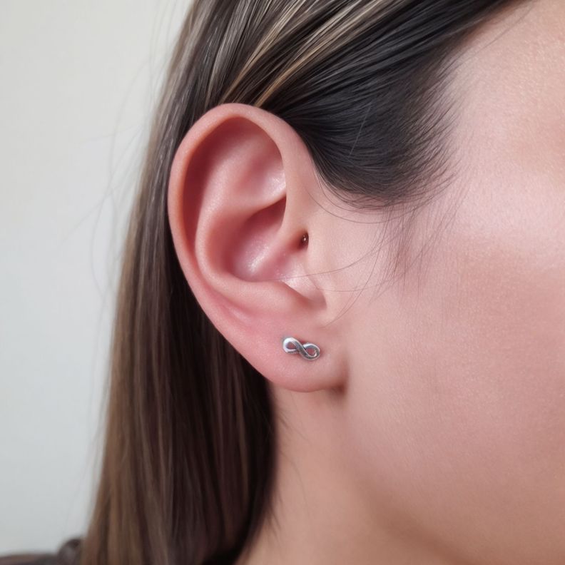 Aros Mini Infinito Plata Fina 925 Envejecida-2