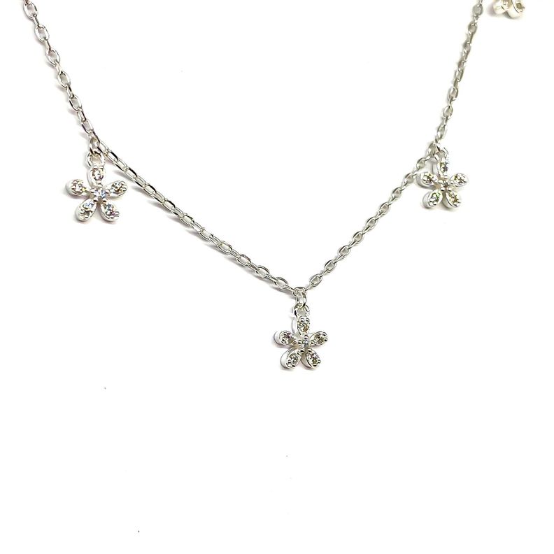 Collar Choker Flores Circones Plata Fina 925-0