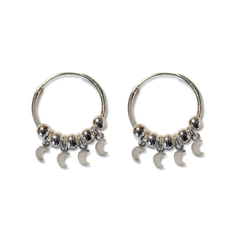 Aros Argolla 4 Lunas Colgantes Plata Fina 925-0