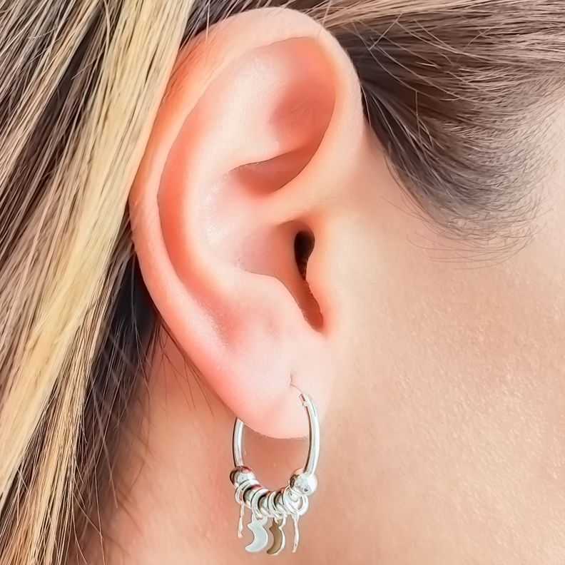 Aros Argolla 4 Lunas Colgantes Plata Fina 925-3