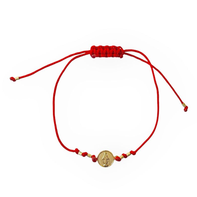 Pulsera Virgen De Los Rayos Enchapado Oro 18K Cordón Rojo Ajustable-0