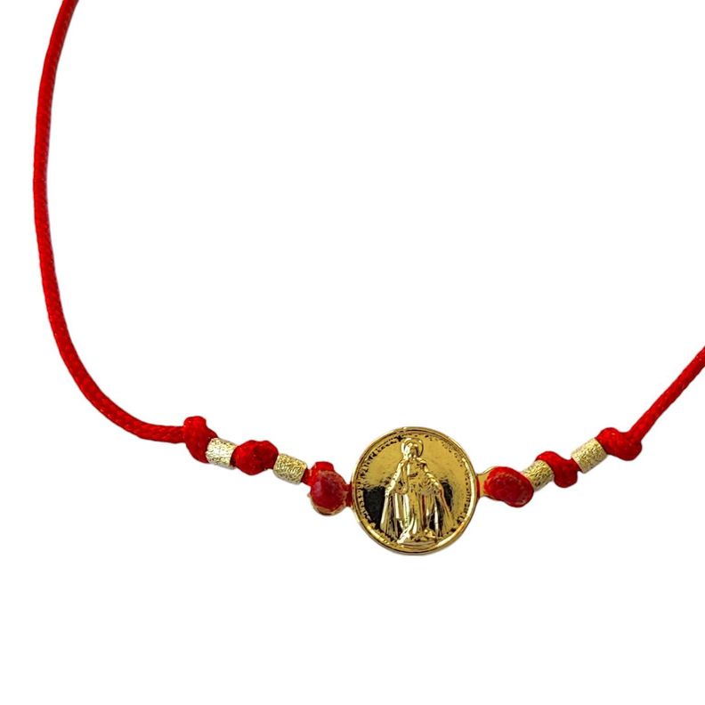 Pulsera Virgen De Los Rayos Enchapado Oro 18K Cordón Rojo Ajustable-1