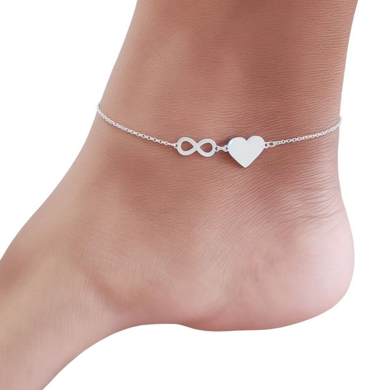 Tobillera Corazón Infinito Cristal Plata Fina 925 26CM-1
