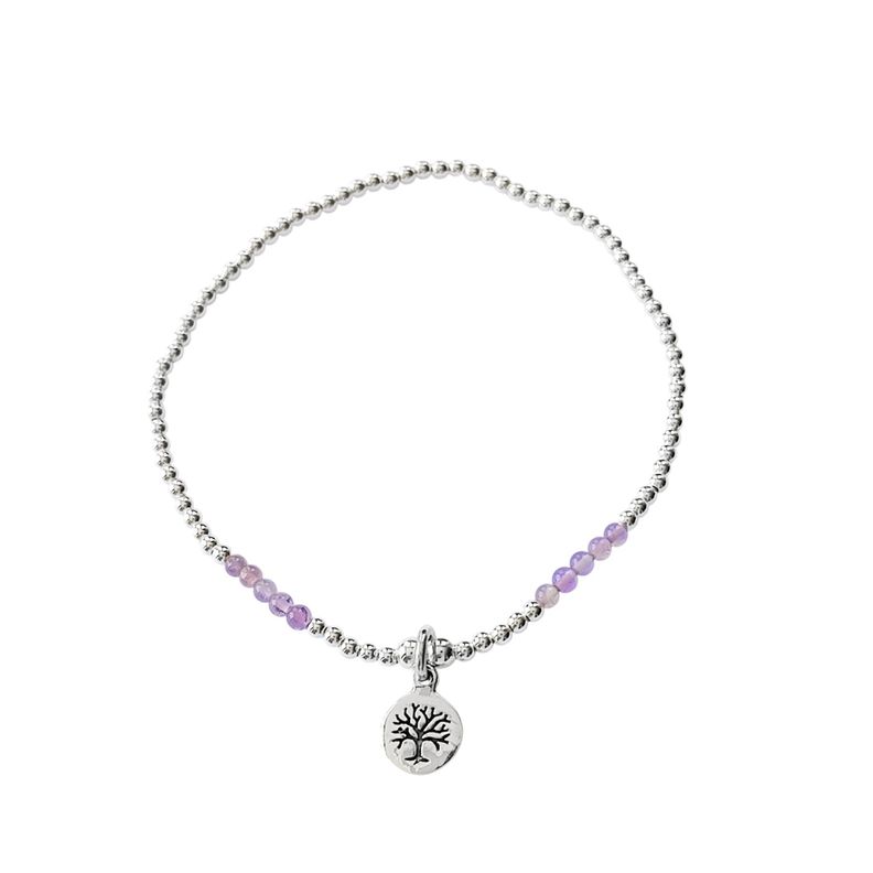 Pulsera Amatista Árbol De La Vida Plata Fina 925-0