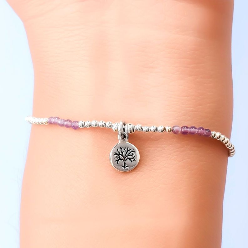 Pulsera Amatista Árbol De La Vida Plata Fina 925-2