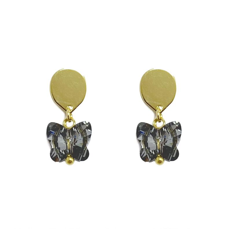 Aros Cristal Negro Mariposa Enchapado Oro 18K