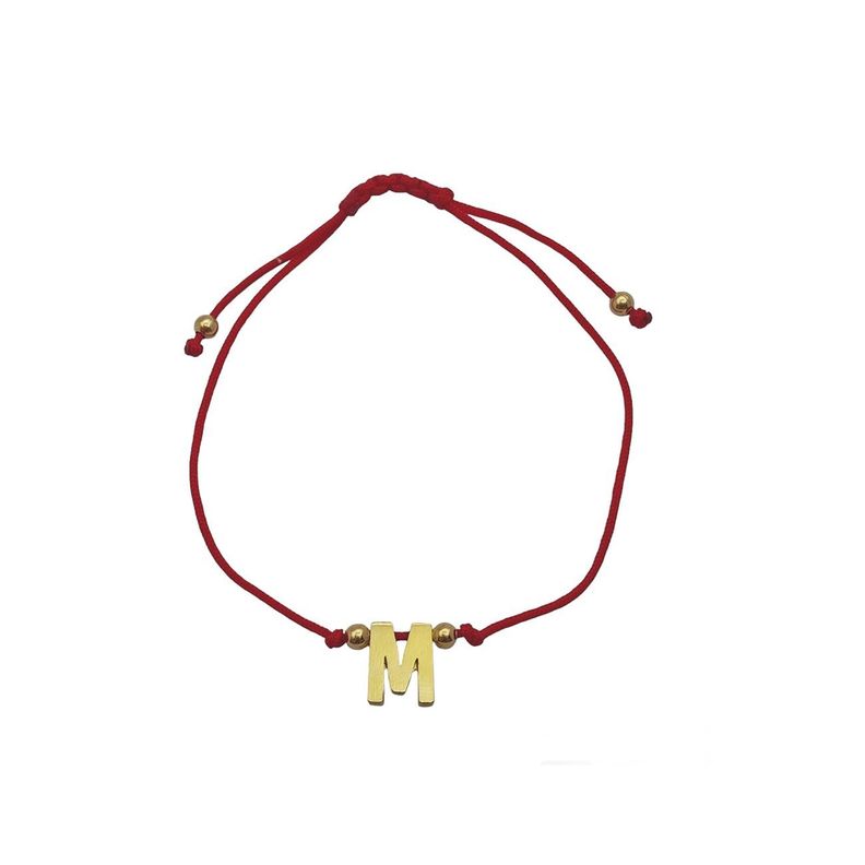 Pulsera Letra M Cordón Rojo Enchapado Oro 18K-0