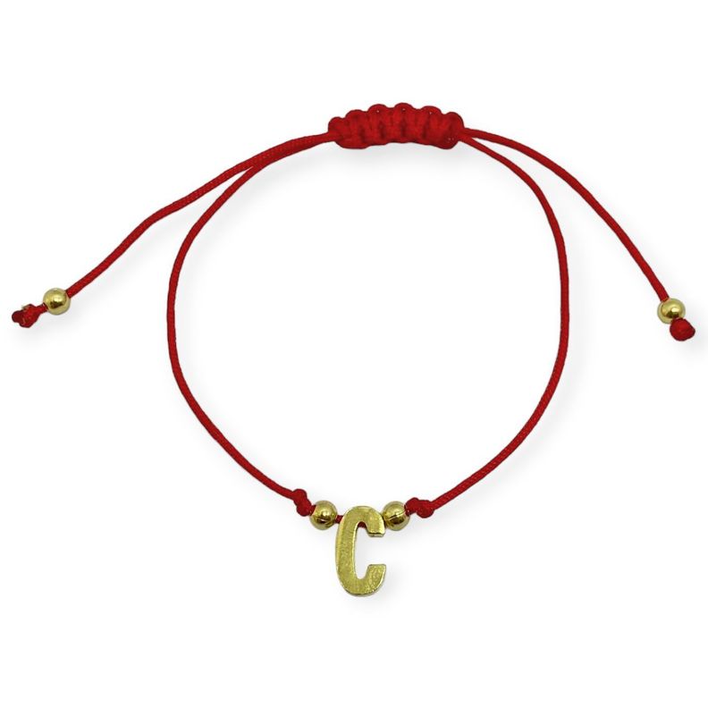 Pulsera Letra C Cordón Rojo Enchapado Oro 18K-0