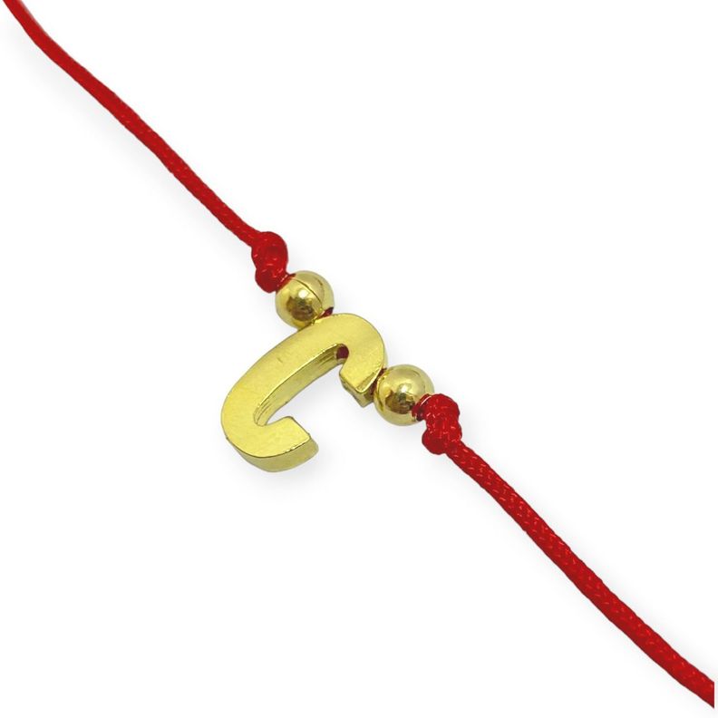 Pulsera Letra C Cordón Rojo Enchapado Oro 18K-1